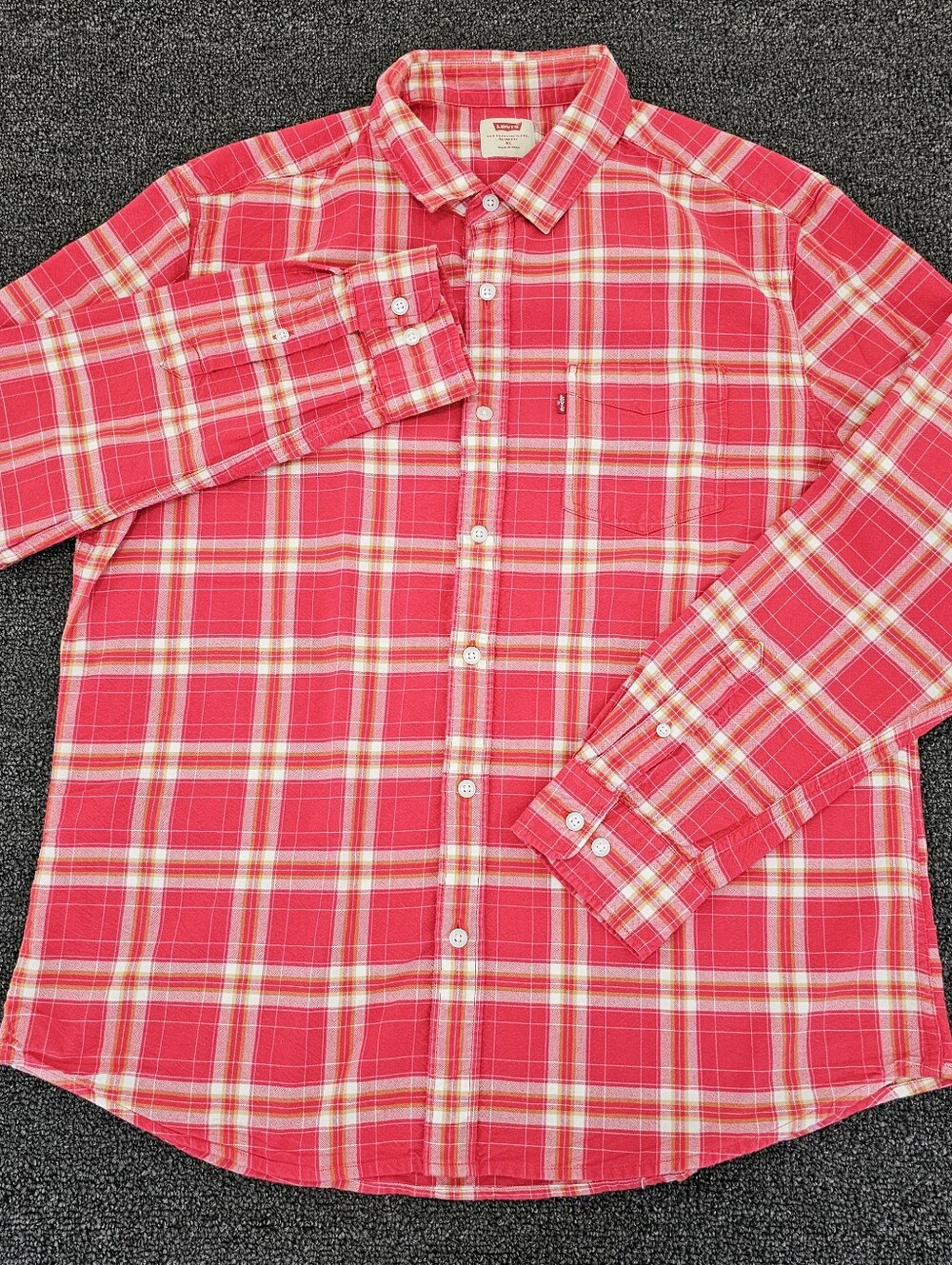 Levi'S Tomato Red Slim Fit Check Shirt Long Sleeve Men's XL